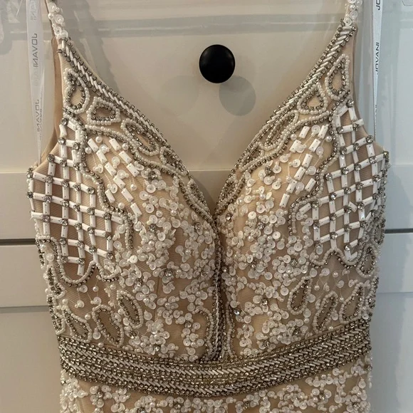 Jovani Cream Beaded Feather Mini Dress - Picture 4 of 9